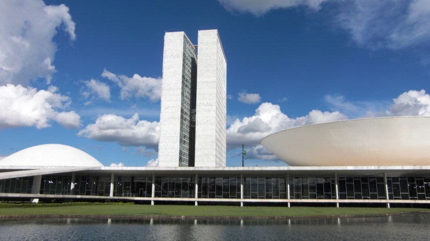 The parliamentary buildings in Brasilia, originally laid out by Lucio Costa. The Camara dos Depuados, by Oscar Niemeyer, is to the left.
