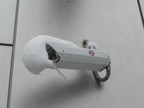 They can see through snow, you know. London CCTV camera (by Almost Wiity on boingboing)